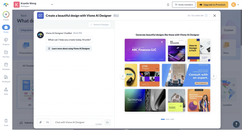 Screenshot of Visme AI Designer 